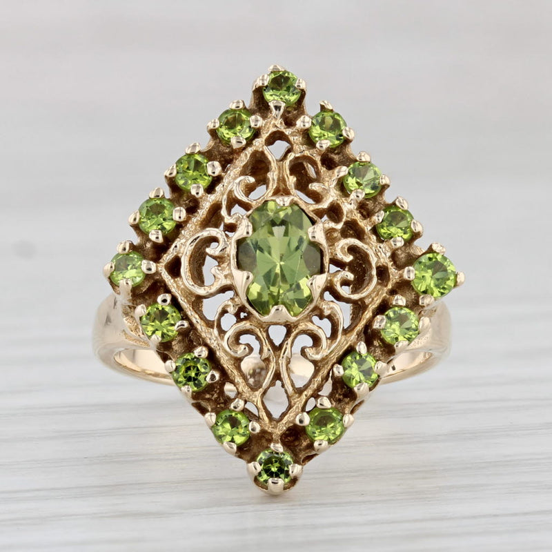 Light Gray 0.50ctw Peridot Glass Cocktail Ring 14k Yellow Gold Size 6 Vintage Style