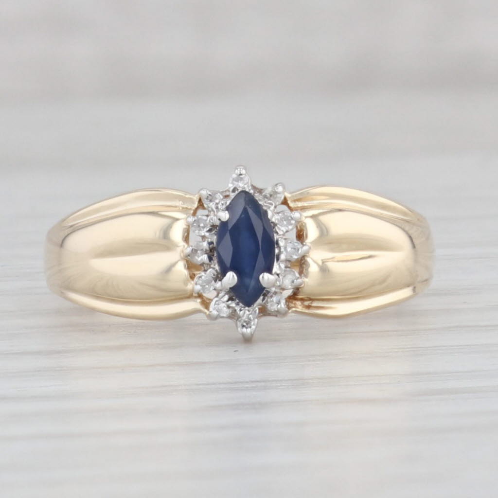 Light Gray 0.38ctw Marquise Blue Sapphire Diamond Halo Ring 10k Yellow Gold Size 8.5