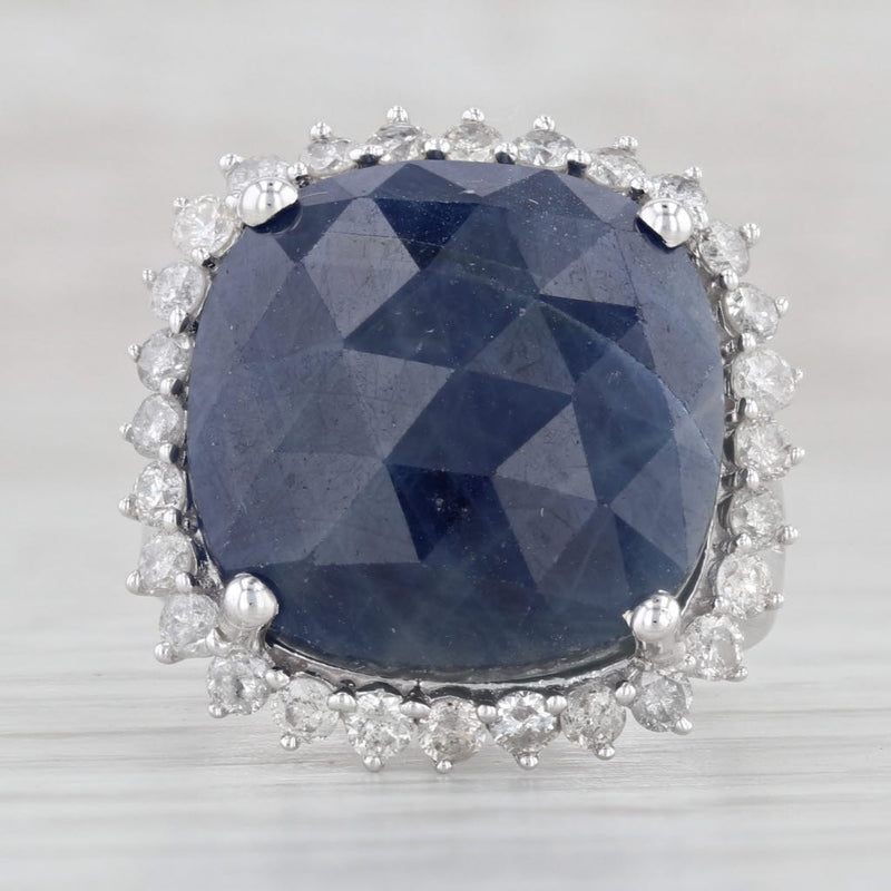 Light Gray Blue Sapphire White Diamond Halo Ring 14k White Gold Size 5.75 Cocktail