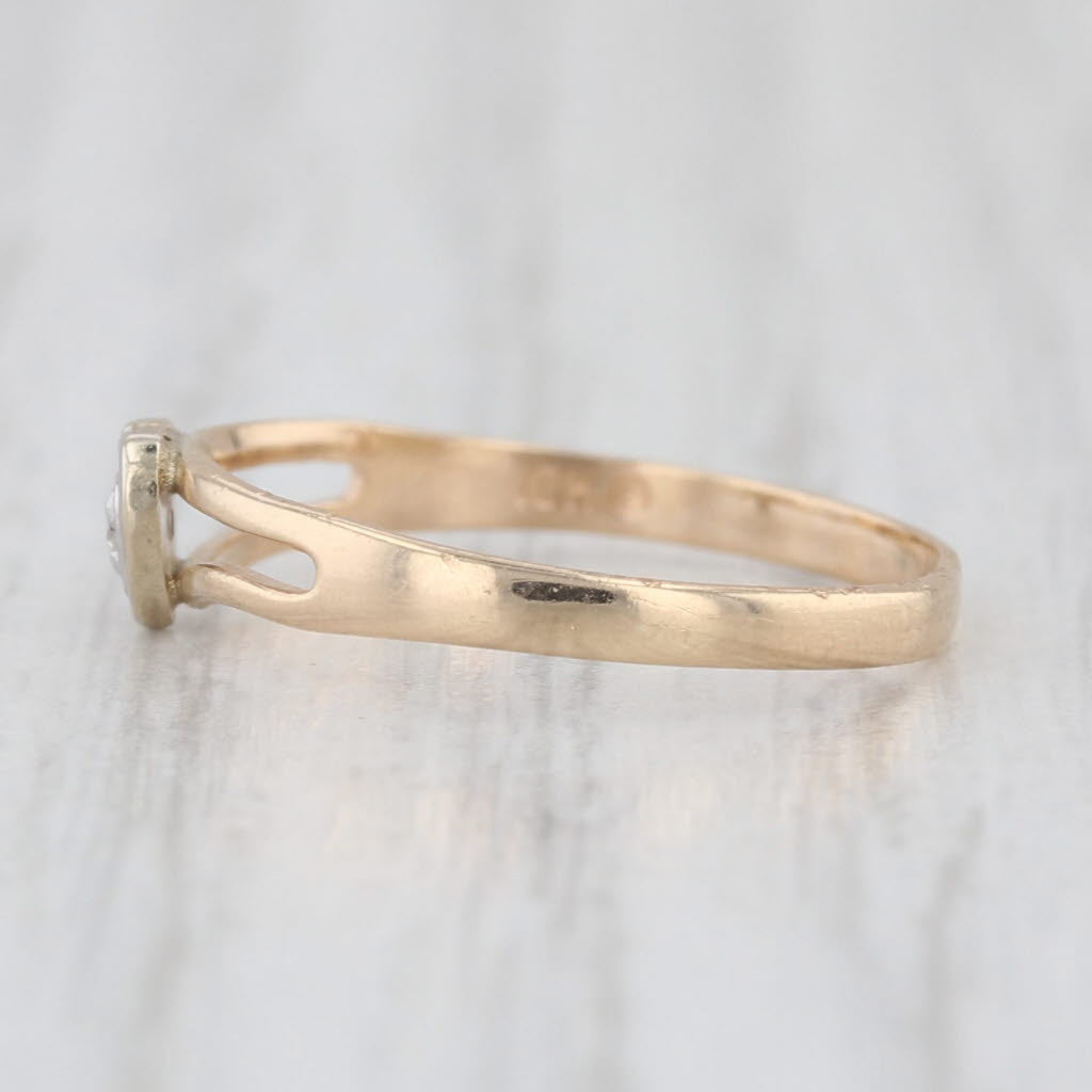 Vintage Diamond Heart Ring 10k Yellow Gold Stackable Band Size 3