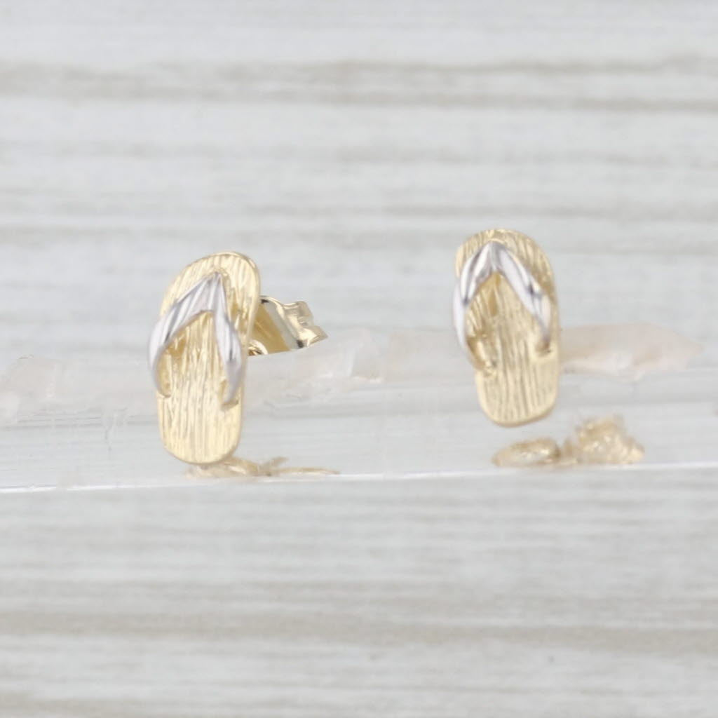 Light Gray Small Flip Flop Stud Earrings 10k Yellow White Gold Nautical Summer Theme