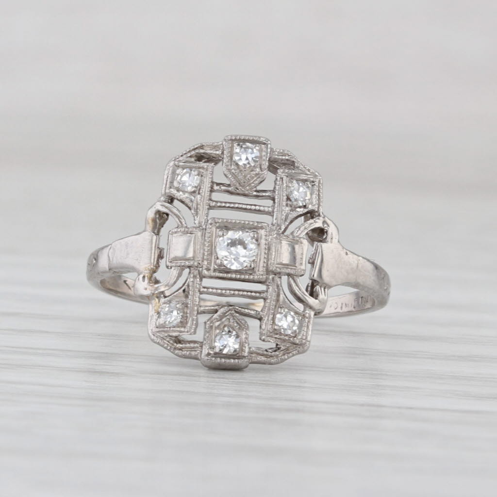 Antique 0.15ctw Diamond Ring Platinum Size 6.75 Filigree Openwork