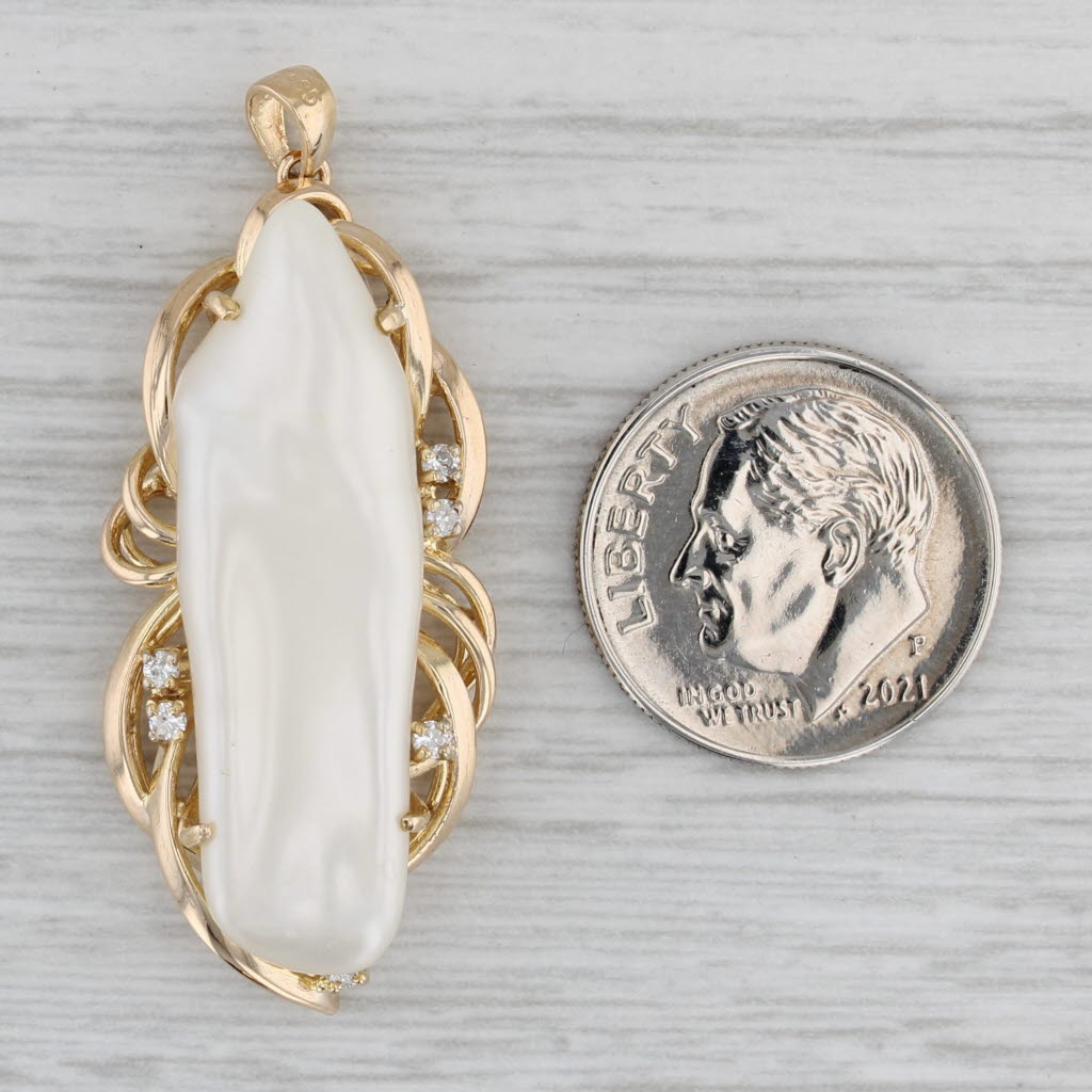Gray Baroque Pearl Diamond Pendant 14k Yellow Gold Statement Drop