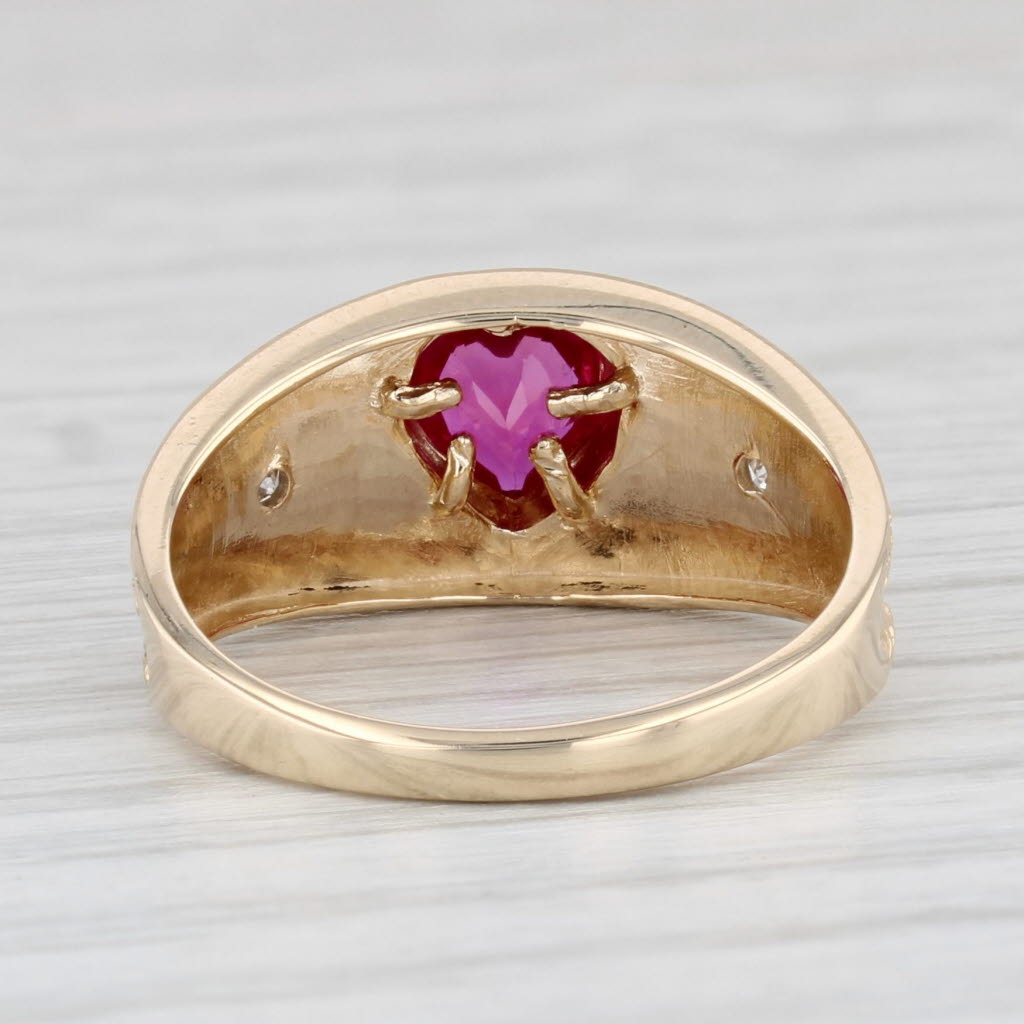 Light Gray Lab Created Ruby Heart Diamond Ring 10k Yellow Gold Size 7