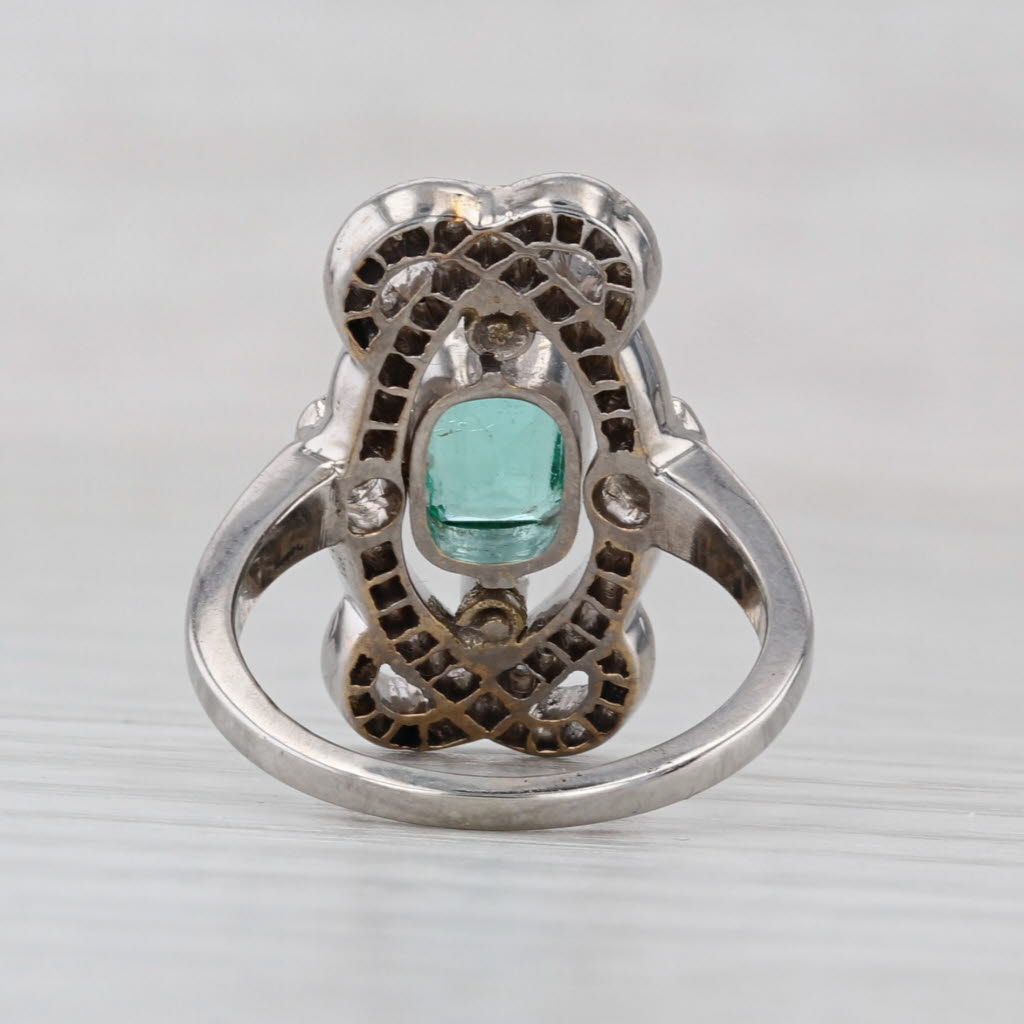 1.05ctw Emerald Diamond Vintage Ring 9k-14k Platinum Ring Size 4.25