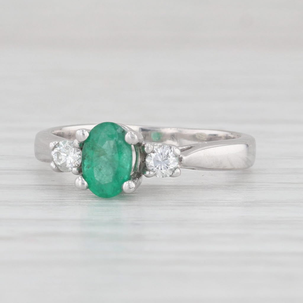 Light Gray 0.47ctw Oval Emerald Diamond Ring 14k White Gold Size 3.5