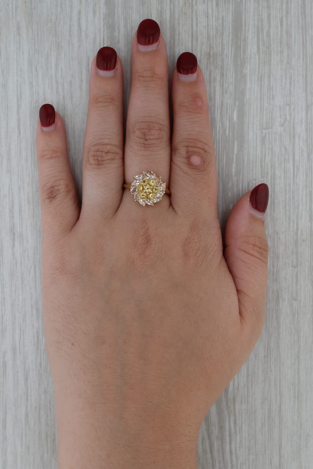 2.18ctw Citrine White Sapphire Flower Cluster Ring 14k Yellow Gold Size 9