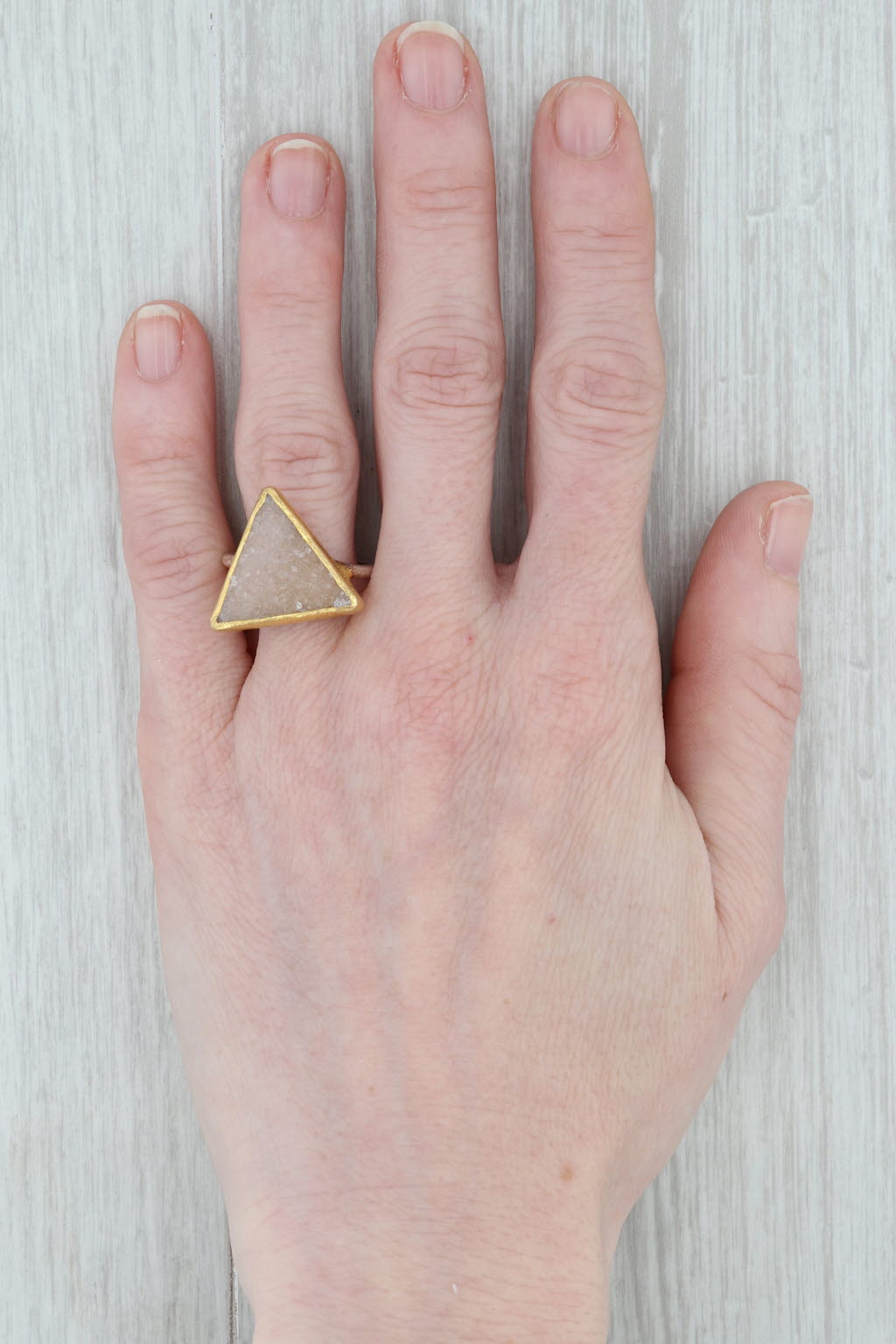 New Nina Wynn Bamboo Trio Sand Druzy Quartz Ring Sterling Silver 22k Vermeil