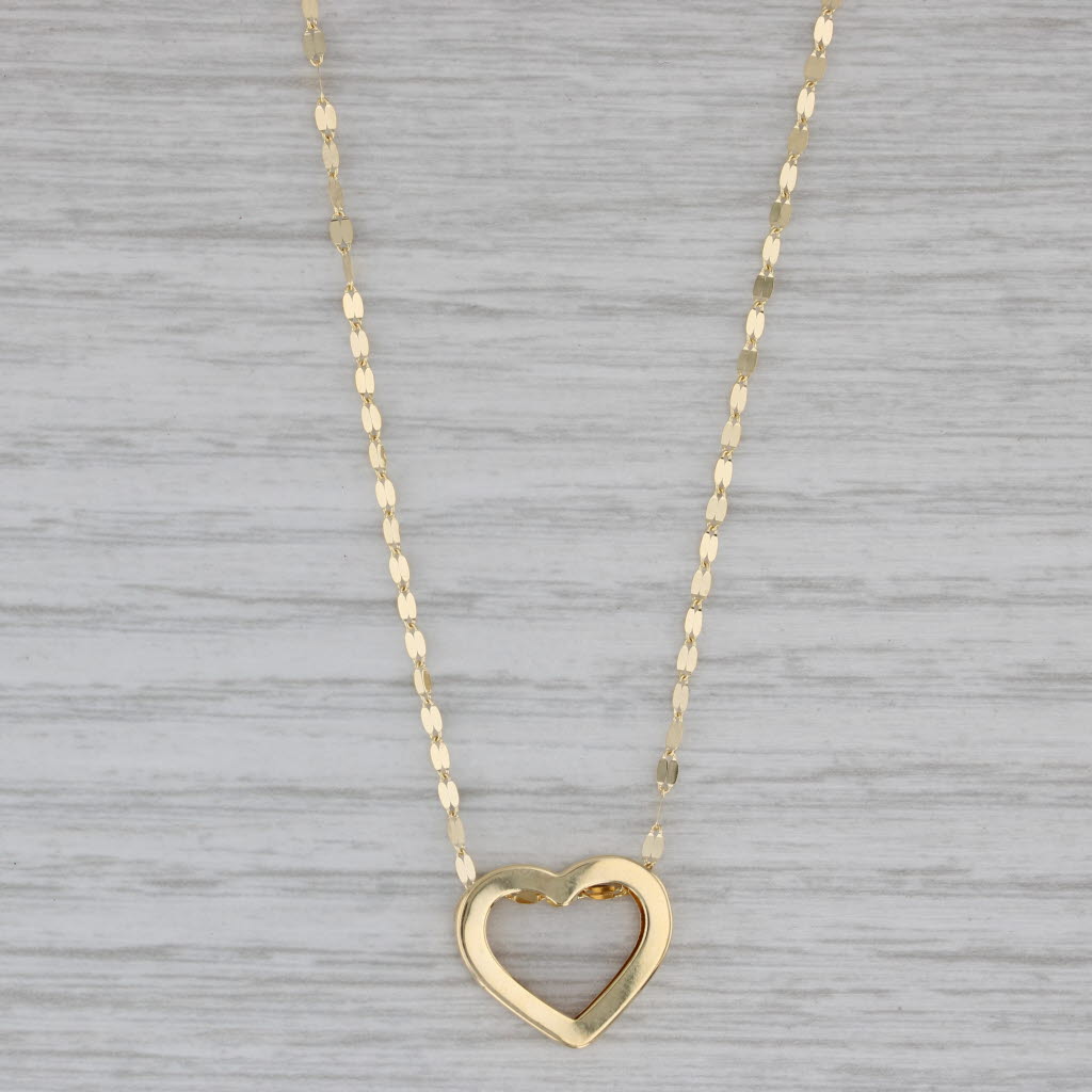 Gray New Heart Slide Pendant Mirror Chain Necklace 14k Yellow Gold 17.5"