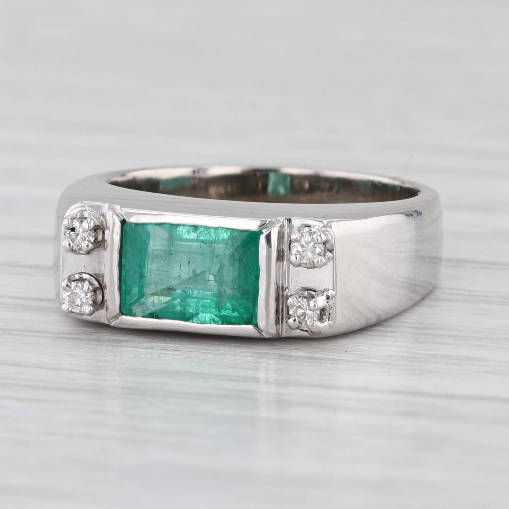 Vintage 0.83ctw Emerald Diamond Ring 14k White Gold Size 5