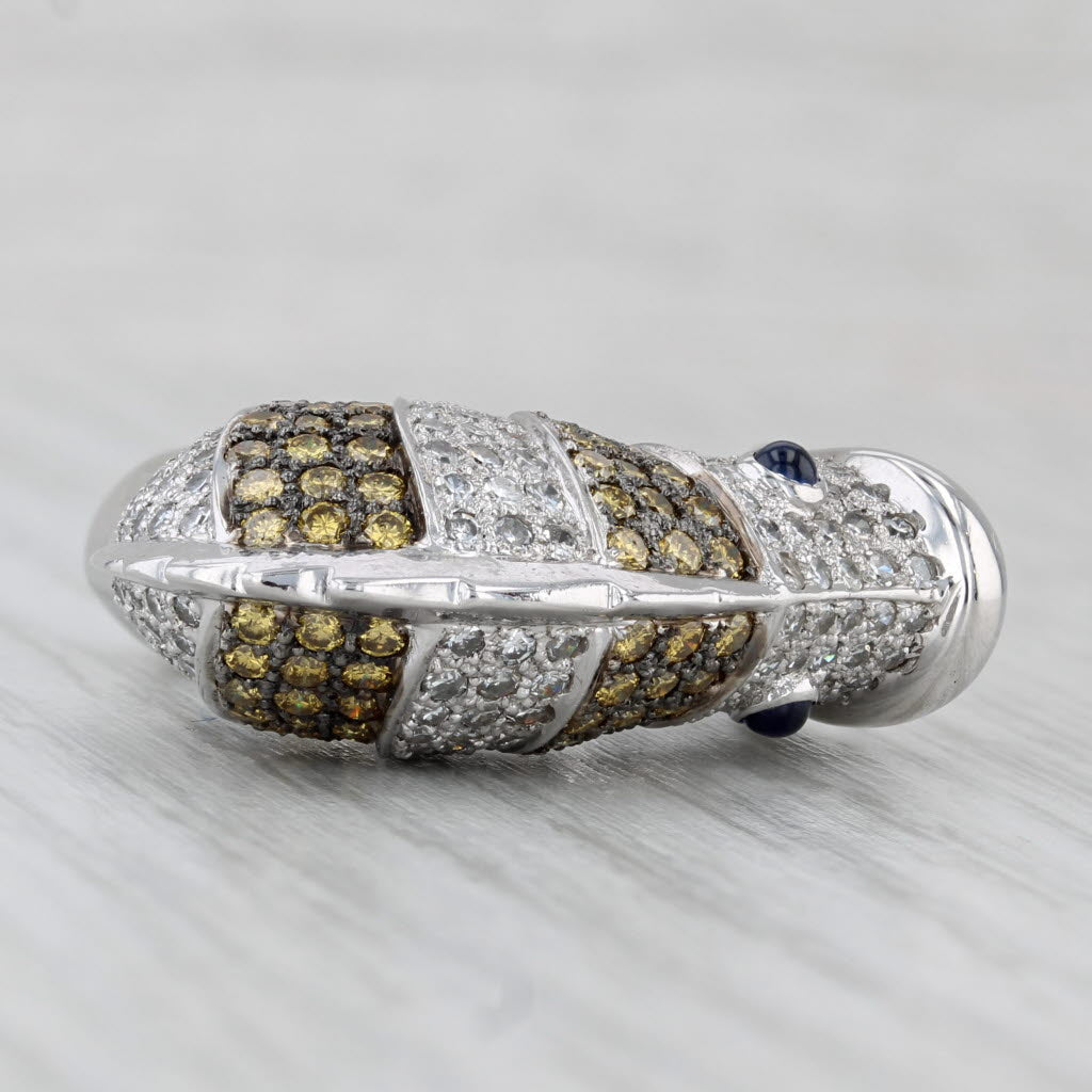 Light Gray 2.44ctw Yellow White Diamond Sapphire Fish Ring 18k White Gold Size 7.75