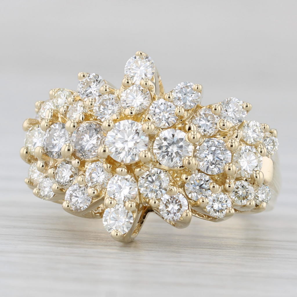 Light Gray 1.85ctw Diamond Cluster Cocktail Ring 10k Yellow Gold Size 5.25