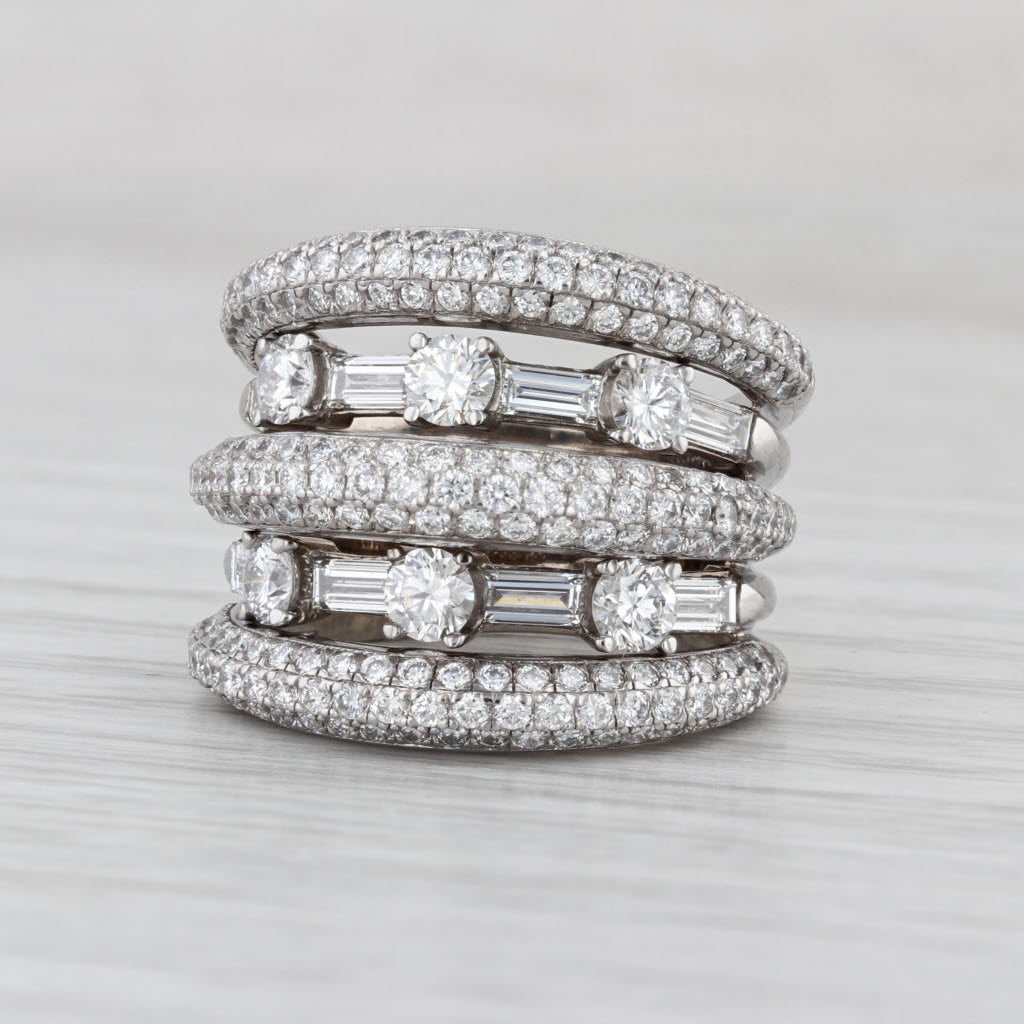3.80ctw Stacked Multiband Ring 18k White Gold Size 6 Bock Cocktail Anniversary