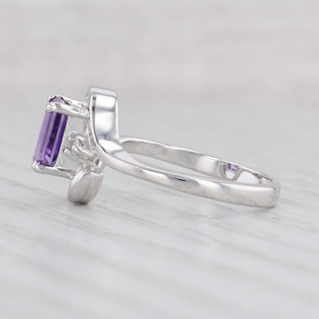 Light Gray 0.94ctw Amethyst Diamond Ring 14k White Gold Size 6 Bypass