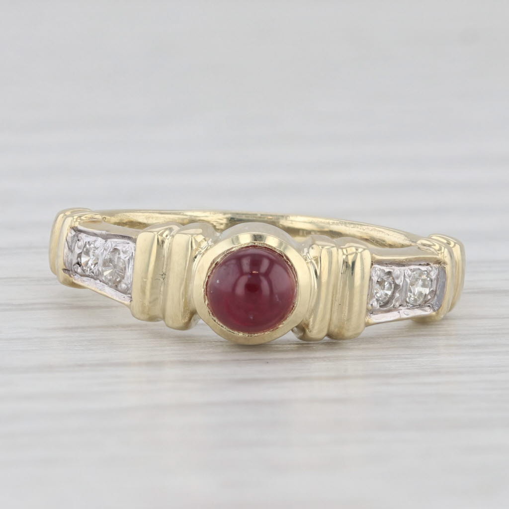 Light Gray Ruby Cabochon Diamond Ring 14k Yellow Gold Size 6.5