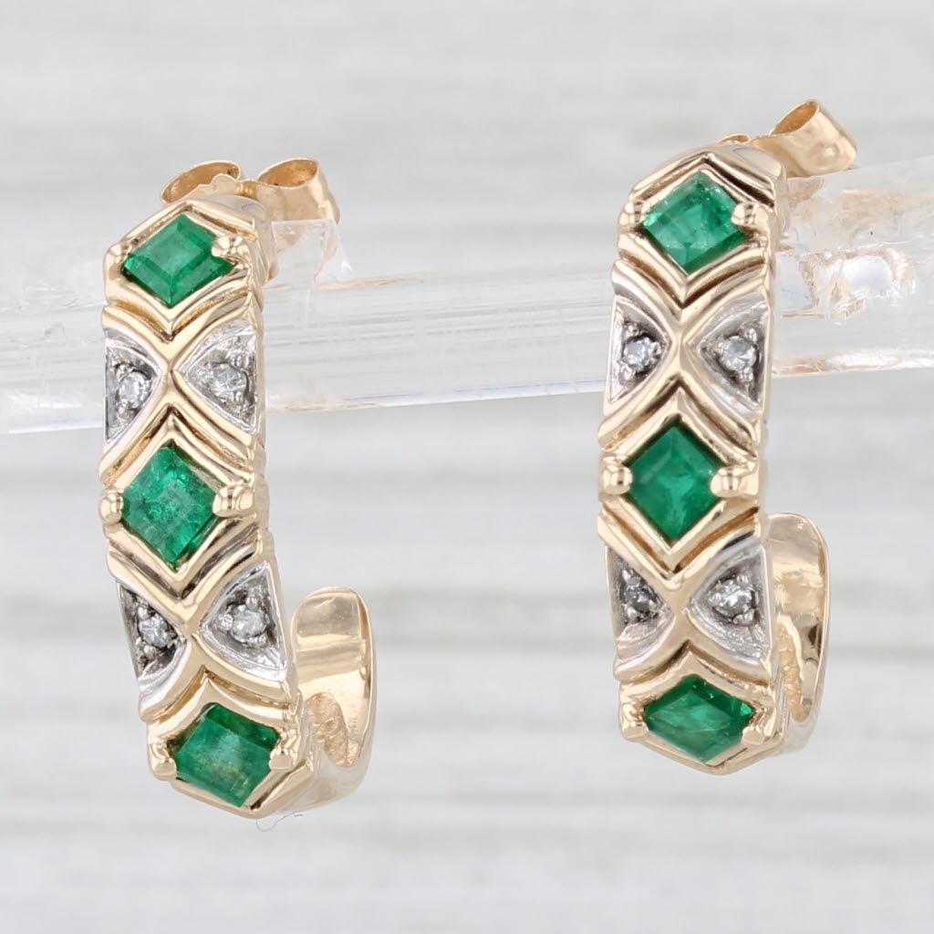 Light Gray 0.55ctw Emerald Diamond J-Hook Earrings 14k Yellow Gold Drops