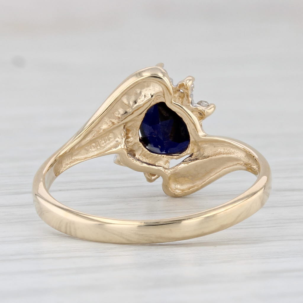 Light Gray 0.99ctw Lab Created Sapphire Diamond Ring 14k Gold Teardrop Bypass Size 7.25