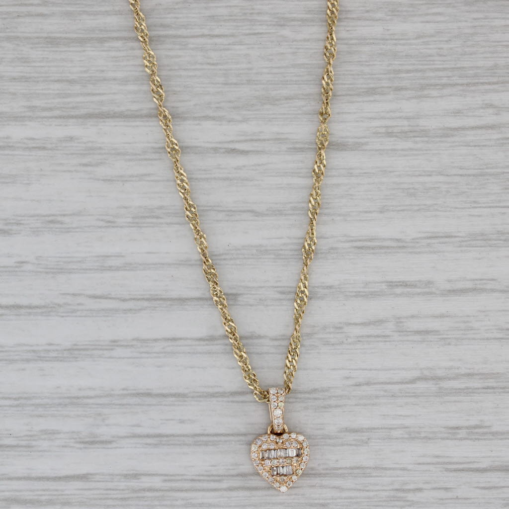 Gray 0.30ctw Diamond Cluster Heart Pendant Necklace 10k Gold 14.5" Singapore Chain