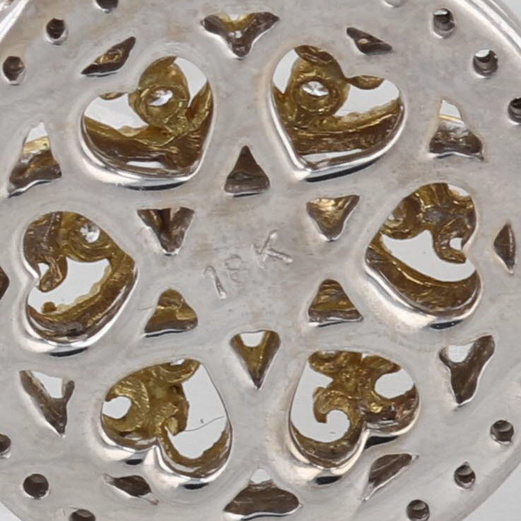 0.27ct Diamond Hearts Pendant 18k Yellow White Gold Ornate filigree Drop