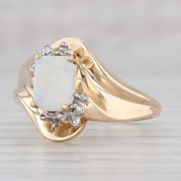 Light Gray Opal Diamond Ring 14k Yellow Gold Size 7.25 Rectangle Solitaire