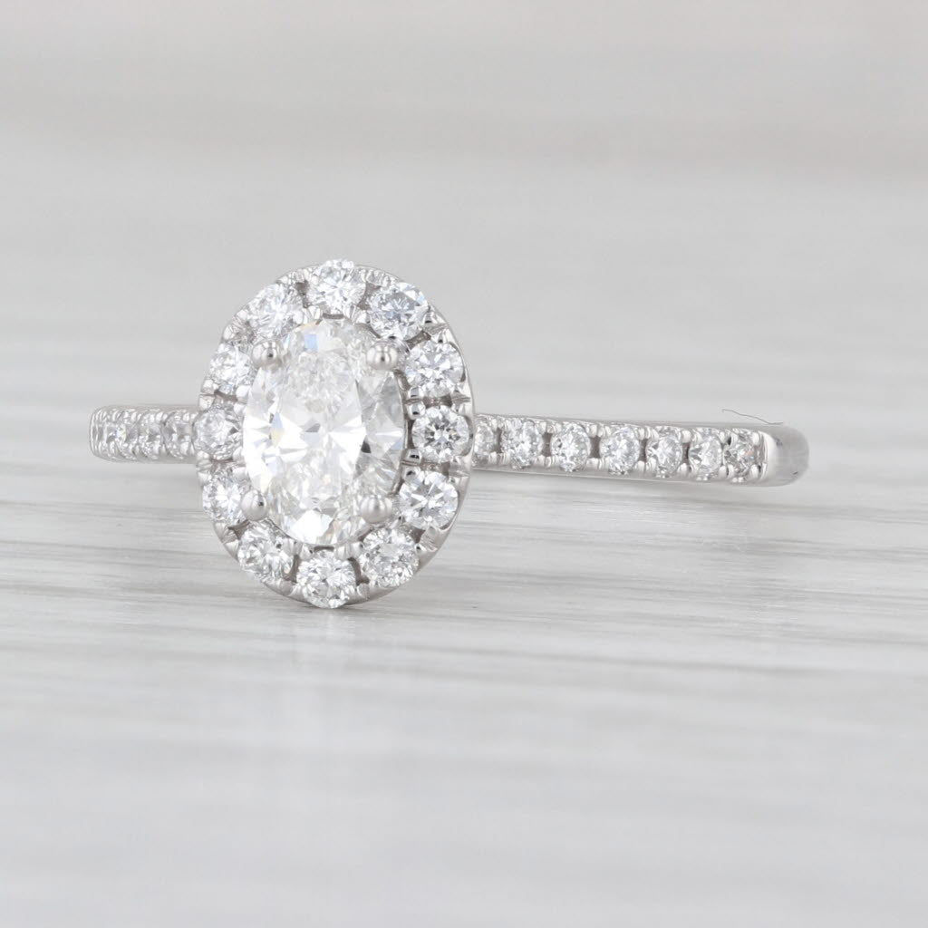 GSI 0.96ctw Oval Lab Grown Diamond Halo Engagement Ring 14k White Gold Size 7