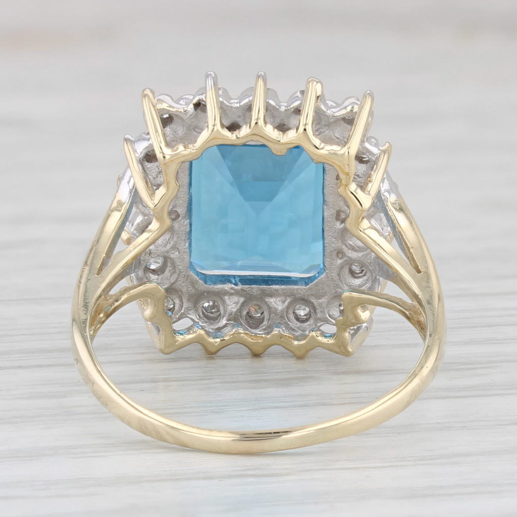 Light Gray 5.88ctw Blue Topaz Diamond Halo Ring 10k Yellow Gold Size 7.75