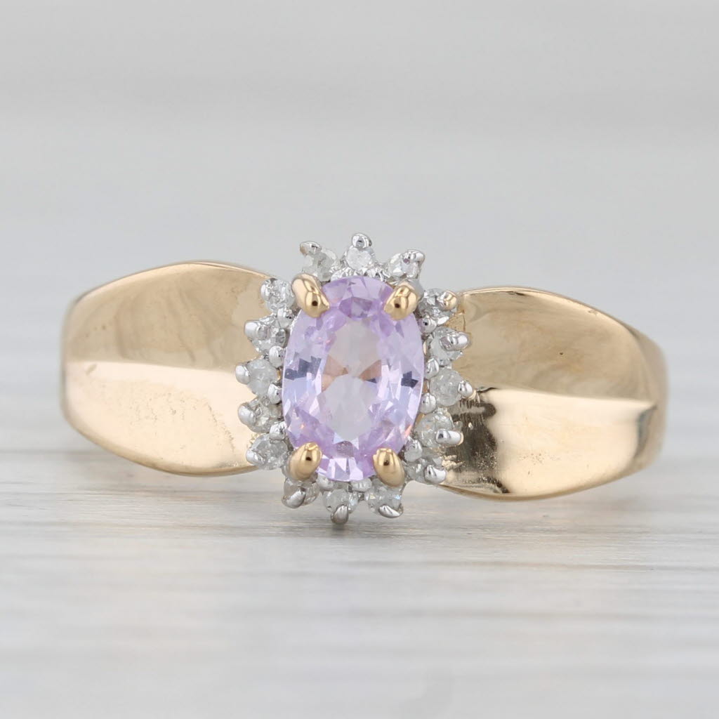 Light Gray 0.63ctw Pink Sapphire Diamond Halo Ring 14k Yellow Gold Size 6