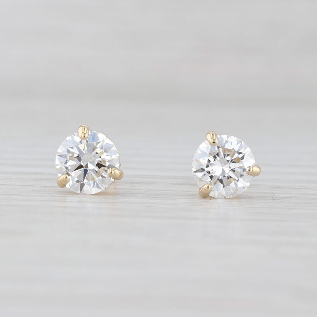 Light Gray New 2.10ctw Round Lab Created Diamond Stud Earrings 14k Yellow Gold VS1 D IGI
