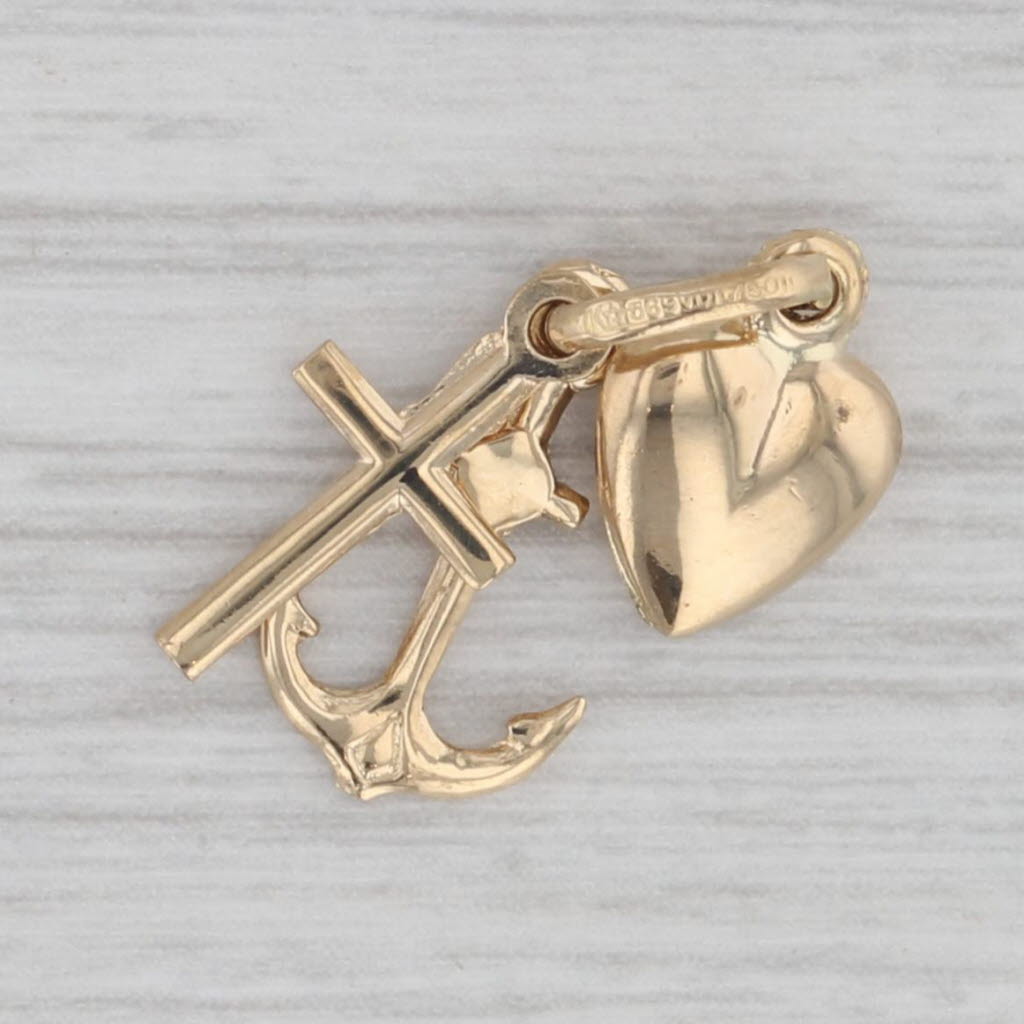 Gray Heart Anchor Cross Pendant 18k Yellow Gold Faith Hope Love Charm