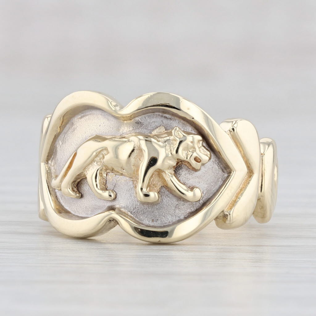 Light Gray Lion Signet Ring 14k Yellow White Gold Size 7 Band