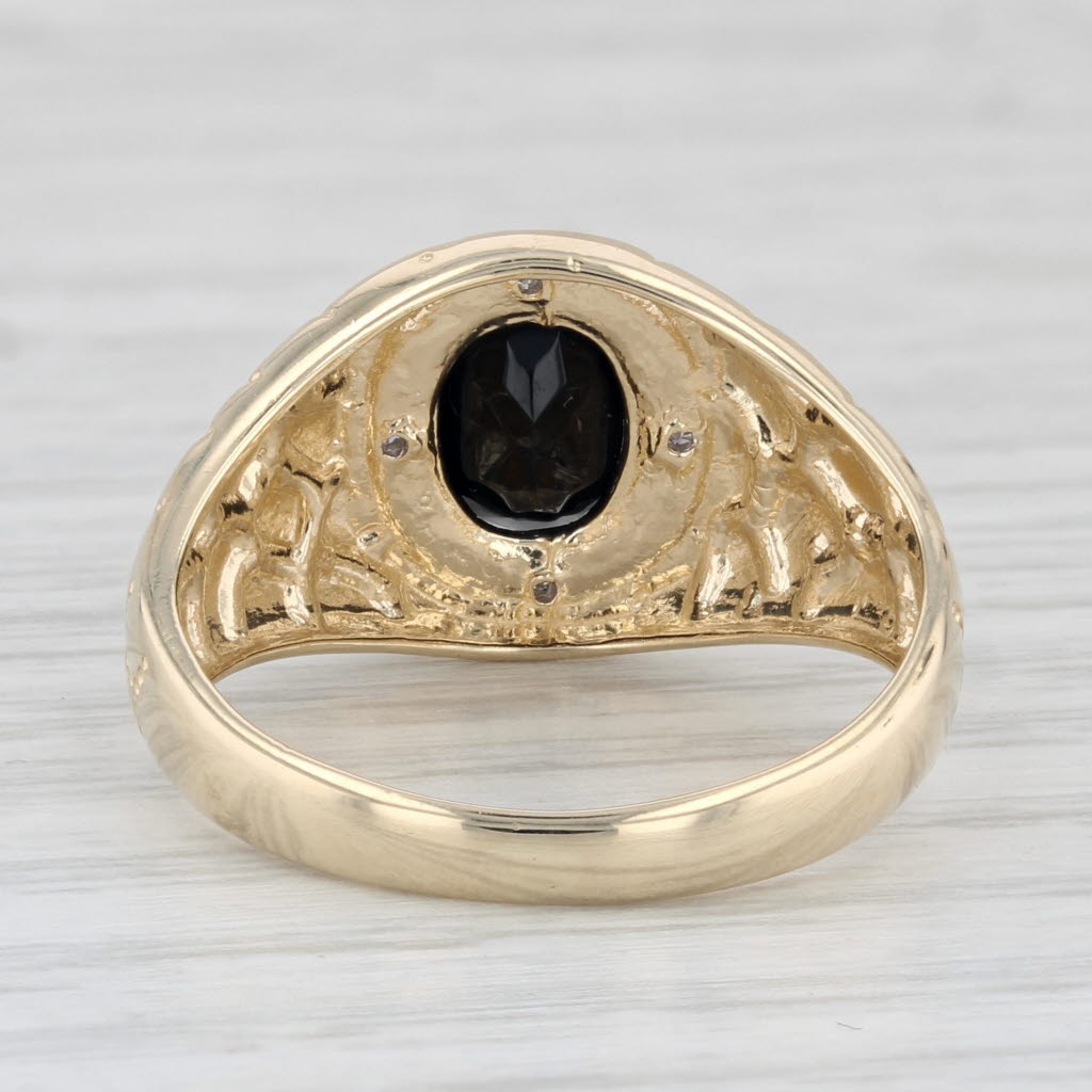 Light Gray Onyx Diamond Halo Ring 10k Yellow Gold Nugget Band Size 8.75