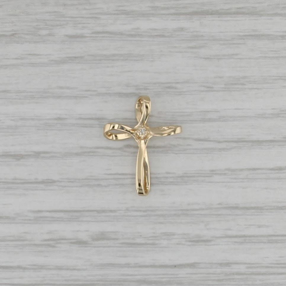 Diamond Solitaire Cross Pendant 14k Yellow Gold