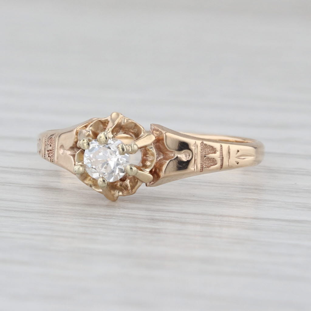 Antique 0.19ct Round Diamond Solitaire Engagement Ring 14k Yellow Gold Size 7.5