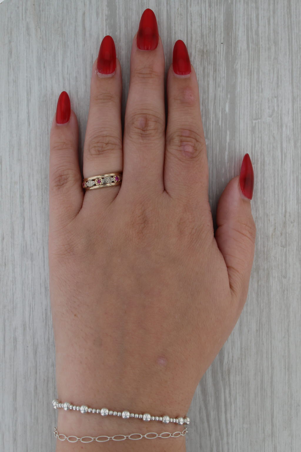 Retro 0.24ctw Lab Created Ruby Eternity Band 14k Gold Palladium Ring Size 7.25