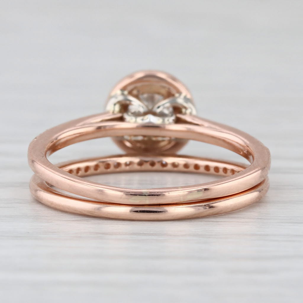 0.64ctw Round Diamond Halo Engagement Ring Wedding Band Bridal Set 10k Rose Gold