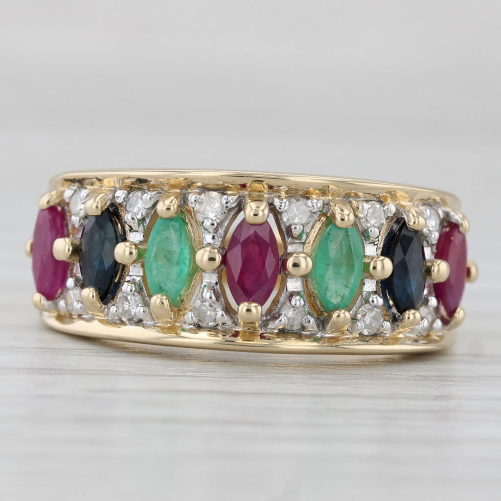 Light Gray 1.14ctw Multi-Gemstone Ring 14k Yellow Gold Size 8 Emerald Sapphire Ruby Diamond