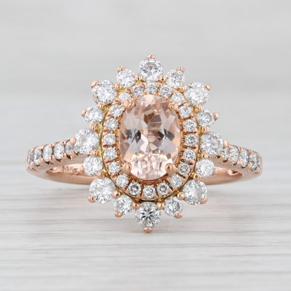 Light Gray 1.24ctw Morganite Diamond Halo Engagement Ring 14k Rose Gold Size 6