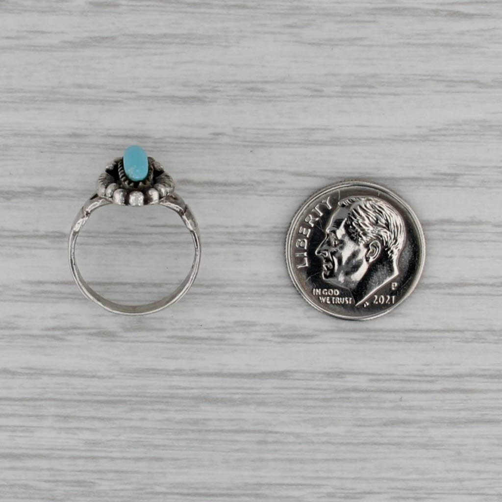 Imitation Turquoise Ring Vintage Oval Cabochon Solitaire Sterling Silver Sz 4.25
