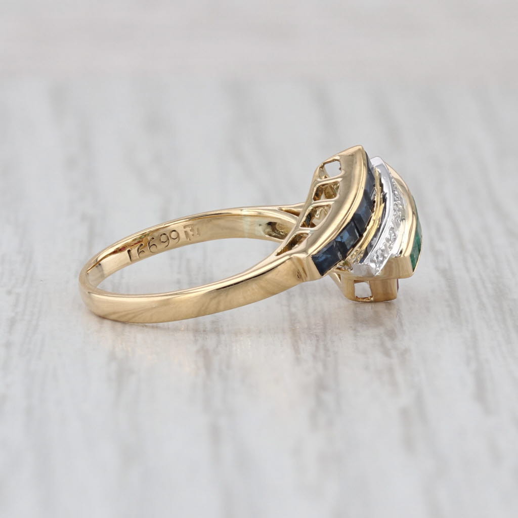 1.07ctw Ruby Emerald Sapphire Diamond Bypass Ring 18k Yellow Gold Size 6