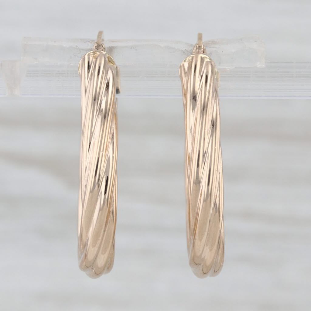 Oval Twist Hoop Earrings 14k Yellow Gold Snap Top Hoops