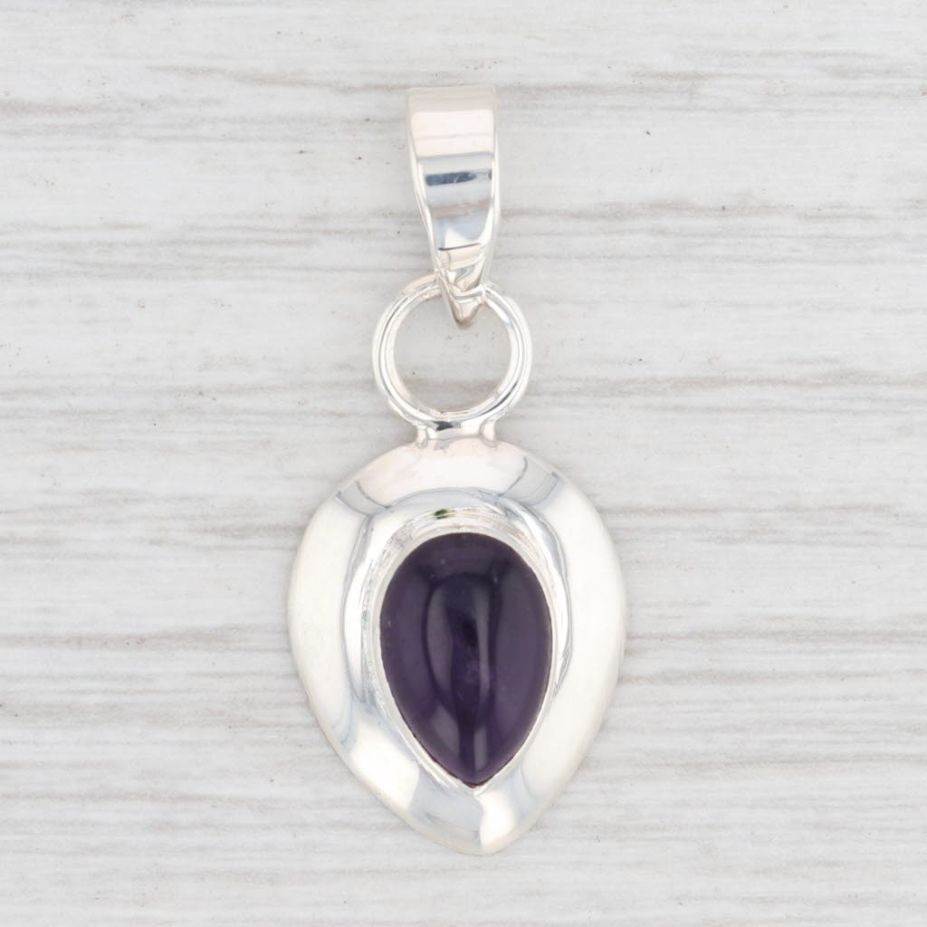 New Amethyst Teardrop Pendant Sterling Silver 925 Pear Solitaire