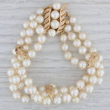 Gray Vintage Cultured Pearl Leaf Bracelet 14k Gold 3-Strand 7.5"
