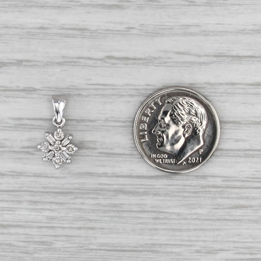 Small Diamond Flower Pendant 0.23ctw 14k White Gold Snowflake