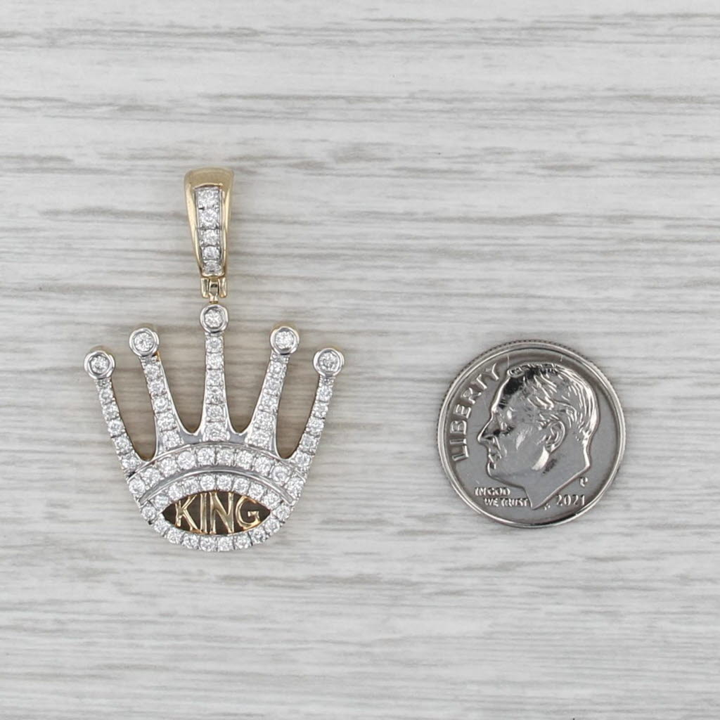 0.80ctw Diamond Crown King Pendant 10k Yellow White Gold Statement