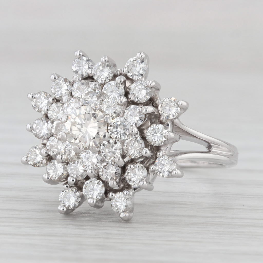 Light Gray 1.64ctw Diamond Cluster Cocktail Ring 14k White Gold Size 9