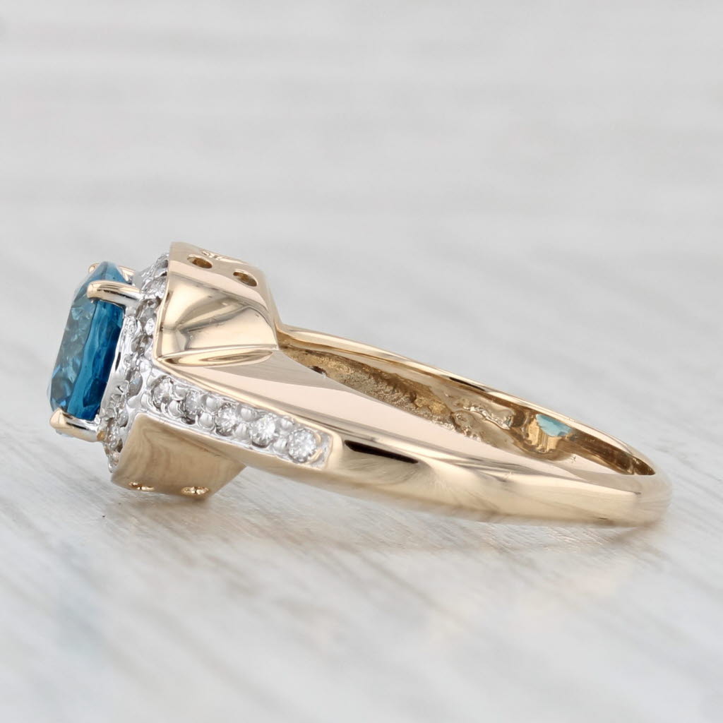 Light Gray 2.36ctw London Blue Topaz Diamond Halo Ring 14k Yellow Gold Size 6