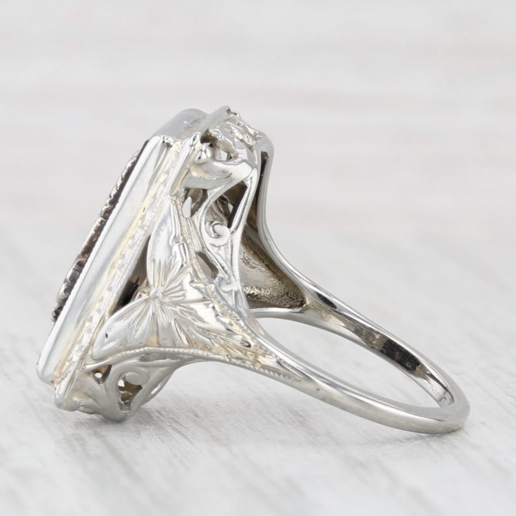 Light Gray Vintage Kappa Alpha Theta Onyx Sorority Signet Ring 14k White Gold Size 4