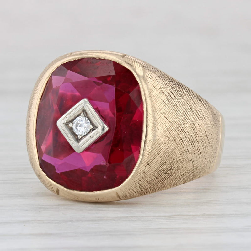 Light Gray Lab Created Ruby Diamond Ring 10k Gold Vintage Men's Signet Size 10.5