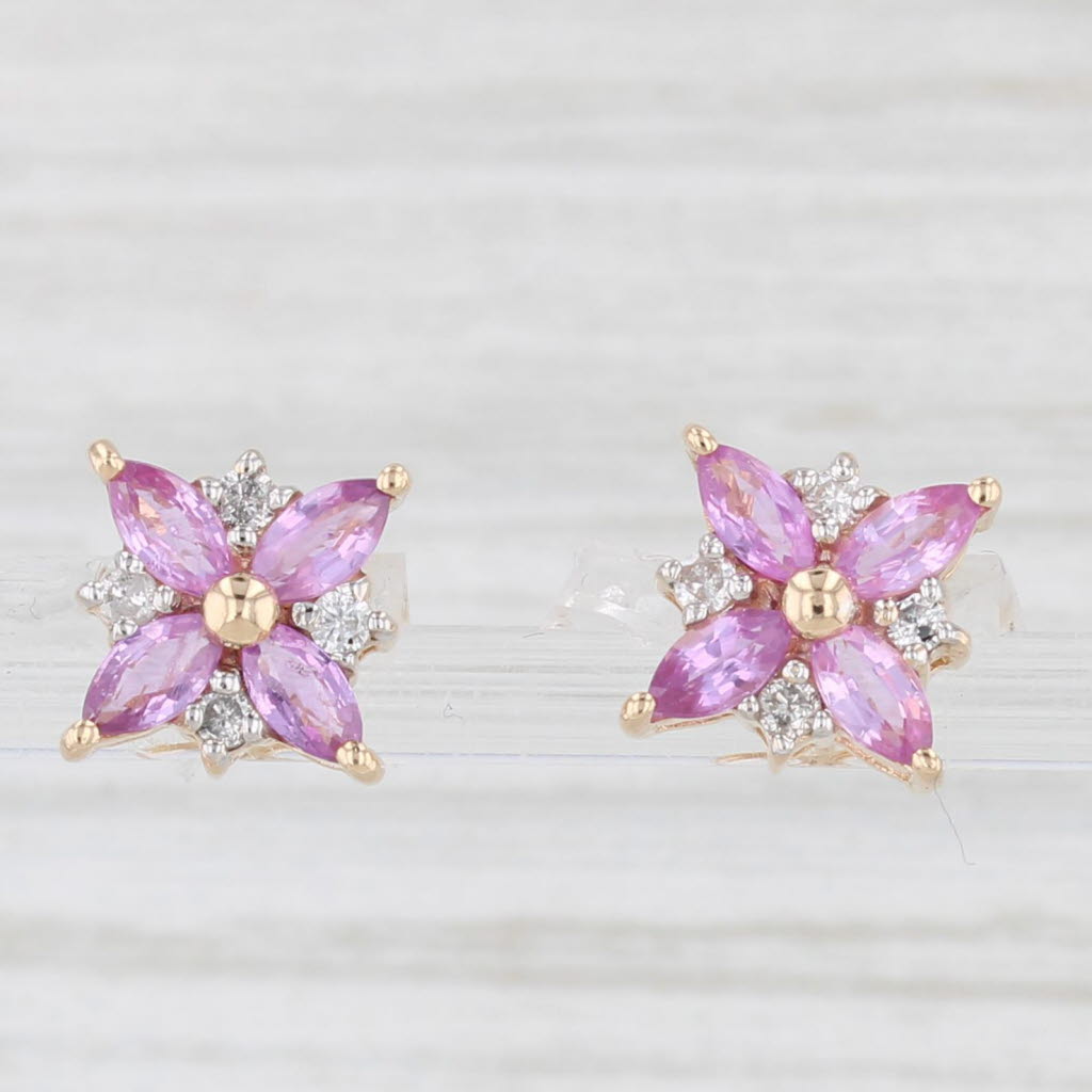 Light Gray 1.88ctw Pink Sapphire Diamond Flower Stud Earrings 14k Yellow Gold