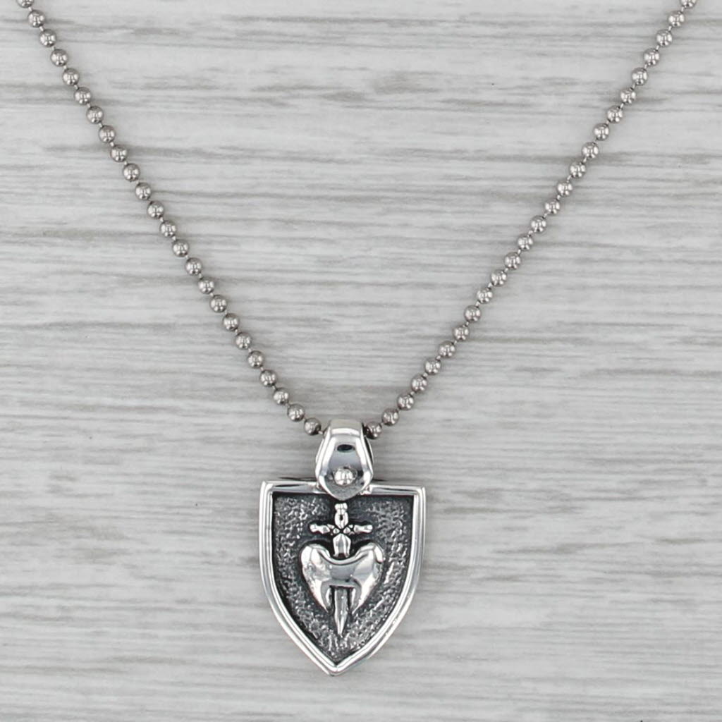 Sword Through Heart Pendant Necklace Sterling Silver 18" Bead Chain